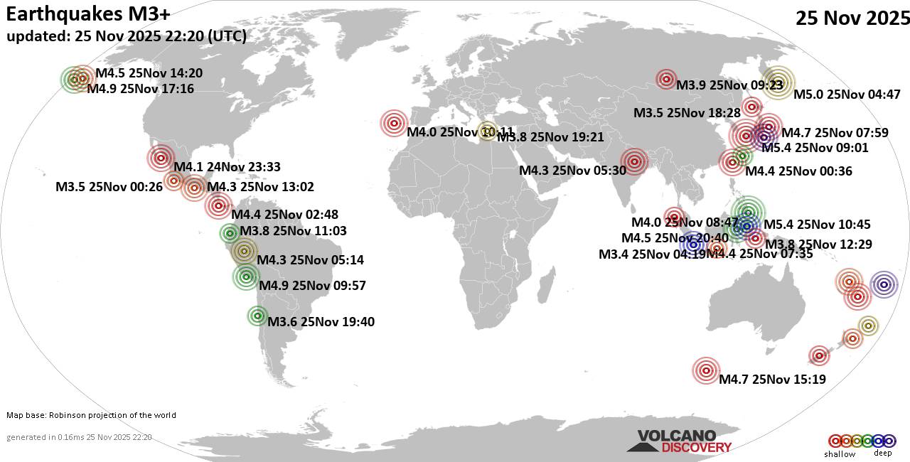 World Earthquake Report for Tuesday, 25 November 2025