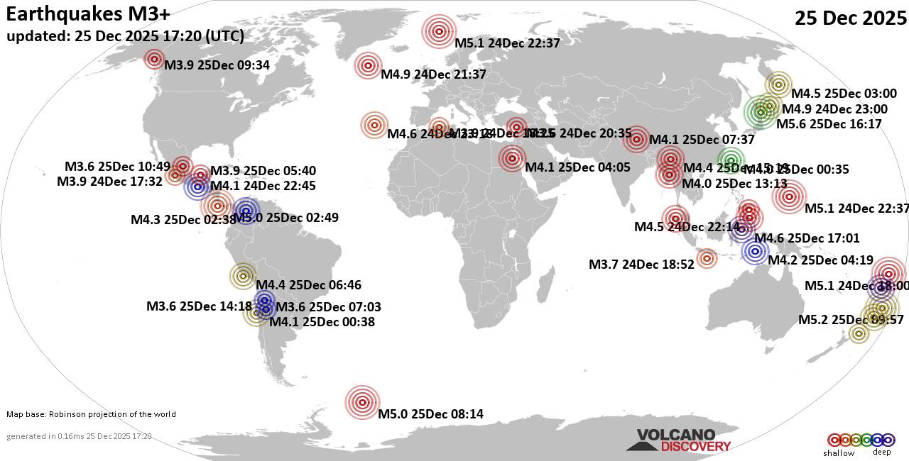 World Earthquake Report for Thursday, 25 December 2025