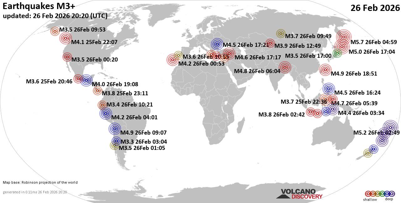 World Earthquake Report for Thursday, 26 February 2026