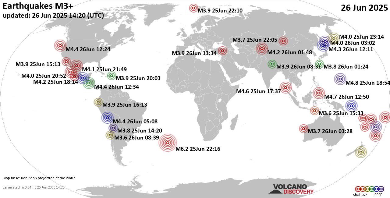 World Earthquake Report for Thursday, 26 June 2025