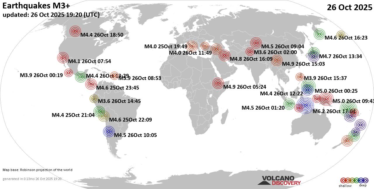 World Earthquake Report for Sunday, 26 October 2025