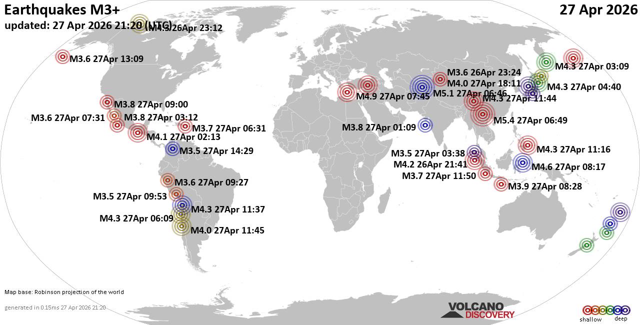 World Earthquake Report for Monday, 27 April 2026