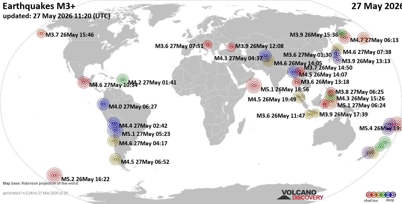 515 Earthquakes Recorded Globally on May 27, 2026; Six Magnitude 5.0+ Shakes Highlight Volcanic Unrest - News Directory 3
