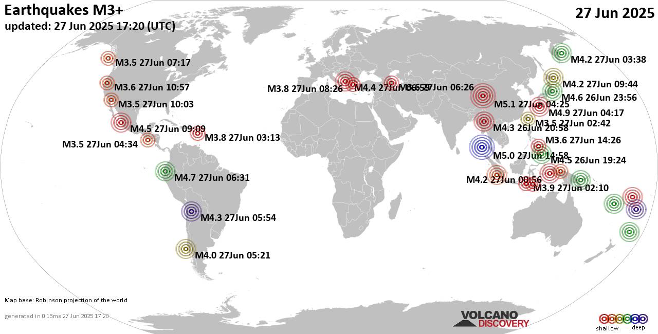 World Earthquake Report for Friday, 27 June 2025