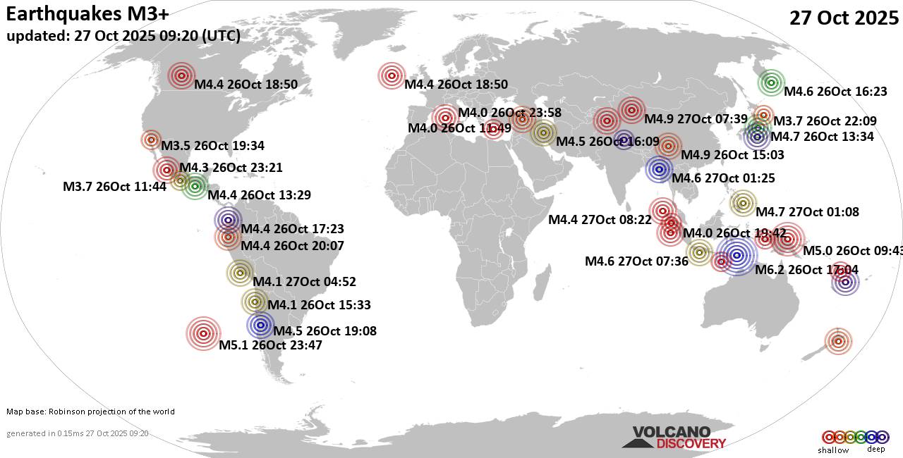 World Earthquake Report for Monday, 27 October 2025