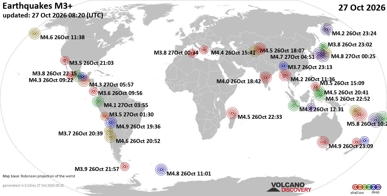 World Earthquake Report for Tuesday, 27 October 2026
			