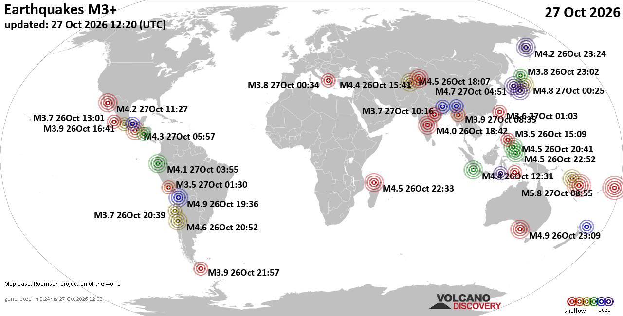 World Earthquake Report for Tuesday, 27 October 2026
			