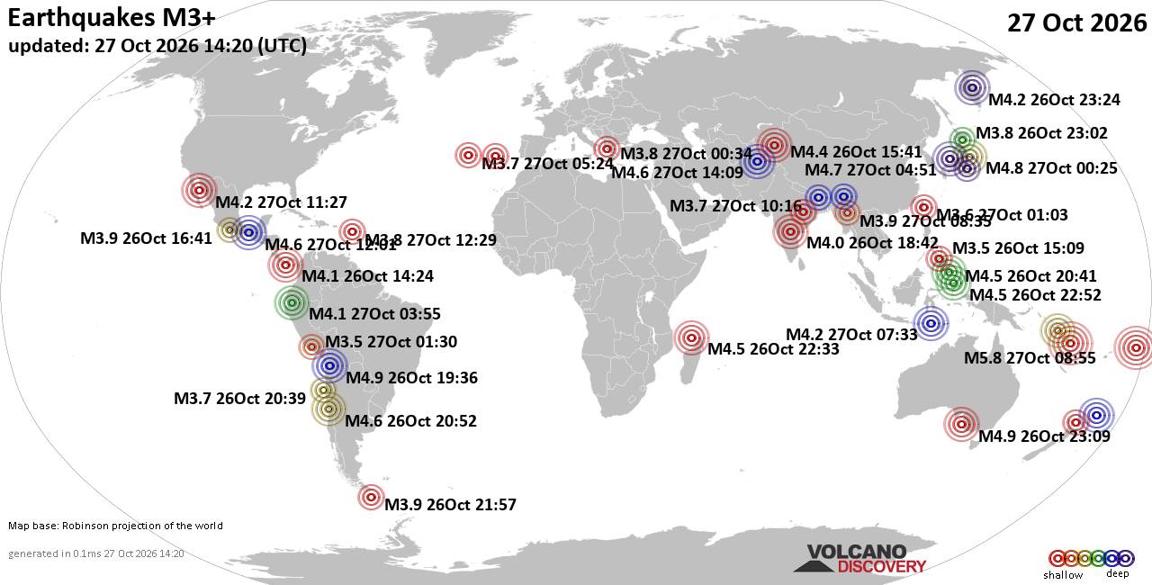 World Earthquake Report for Tuesday, 27 October 2026
			