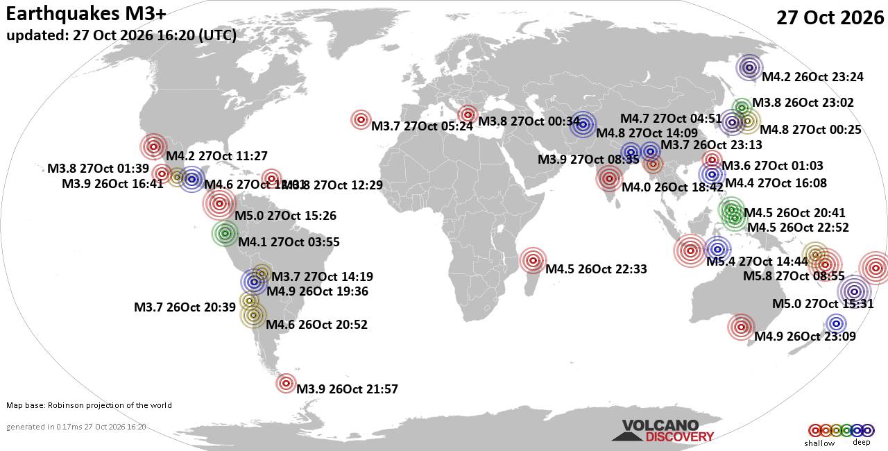 World Earthquake Report for Tuesday, 27 October 2026
			