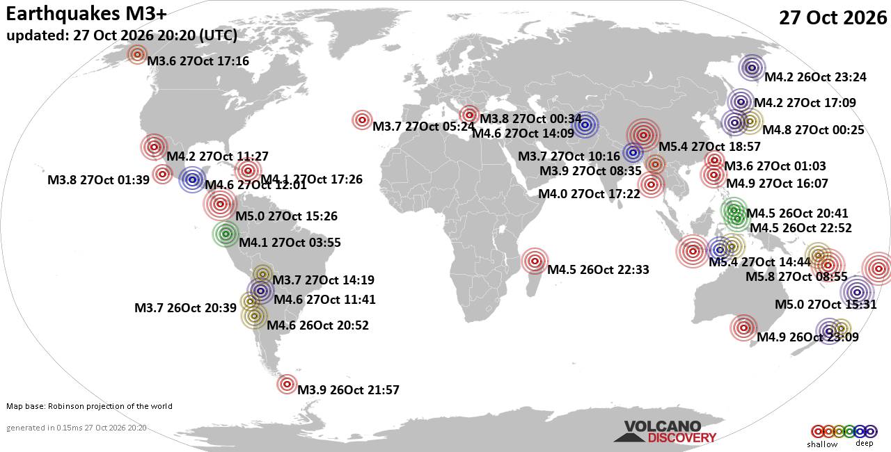 World Earthquake Report for Tuesday, 27 October 2026
			