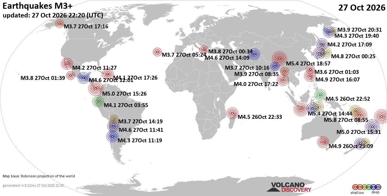 World Earthquake Report for Tuesday, 27 October 2026
			