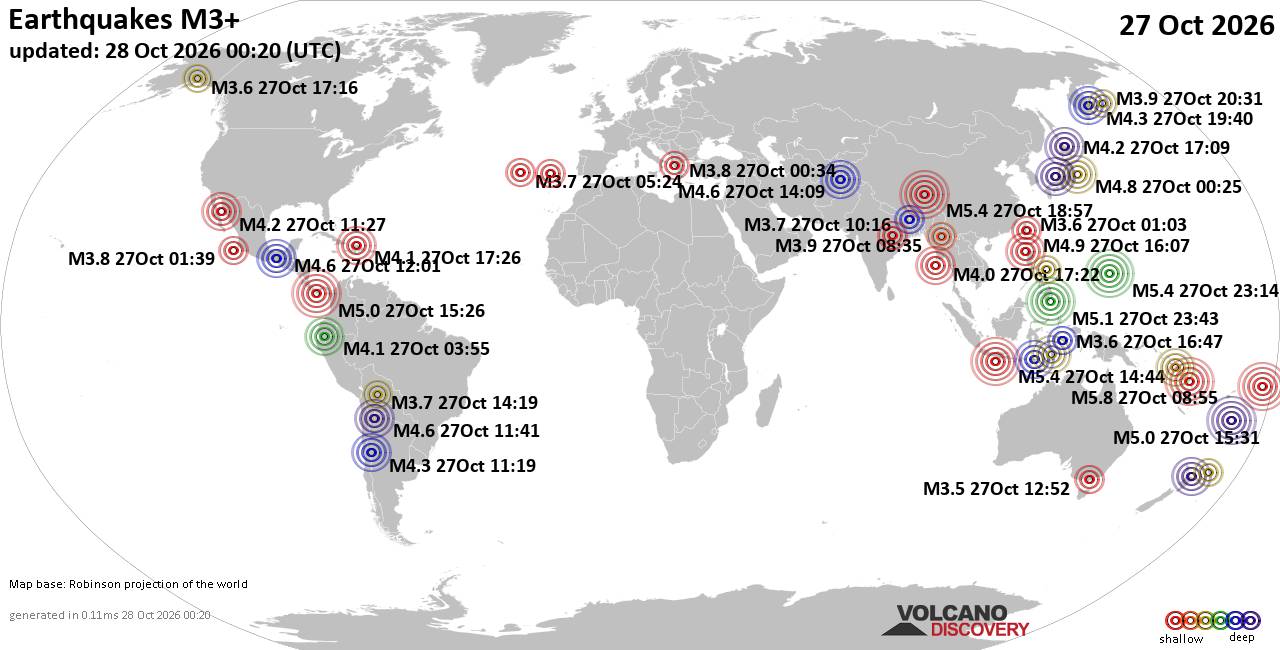 World Earthquake Report for Tuesday, 27 October 2026
			