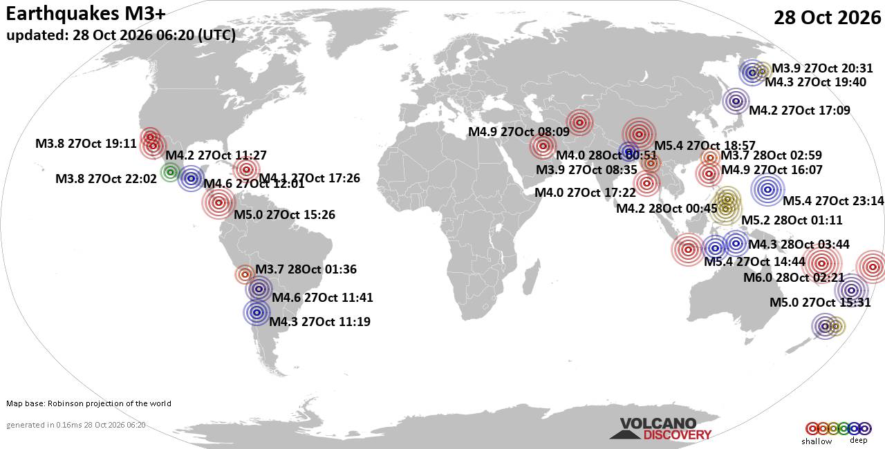 World Earthquake Report for Wednesday, 28 October 2026
			