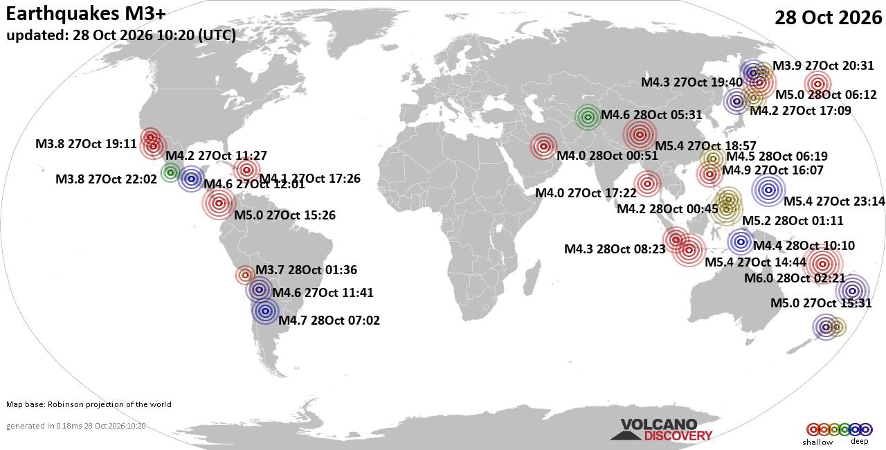 World Earthquake Report for Wednesday, 28 October 2026
			