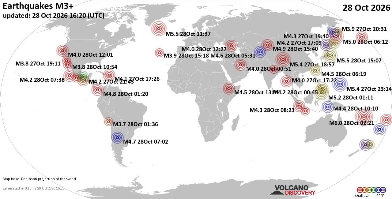 World Earthquake Report for Wednesday, 28 October 2026
			