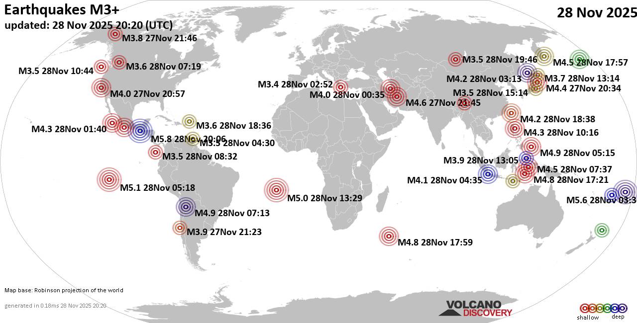 World Earthquake Report for Friday, 28 November 2025