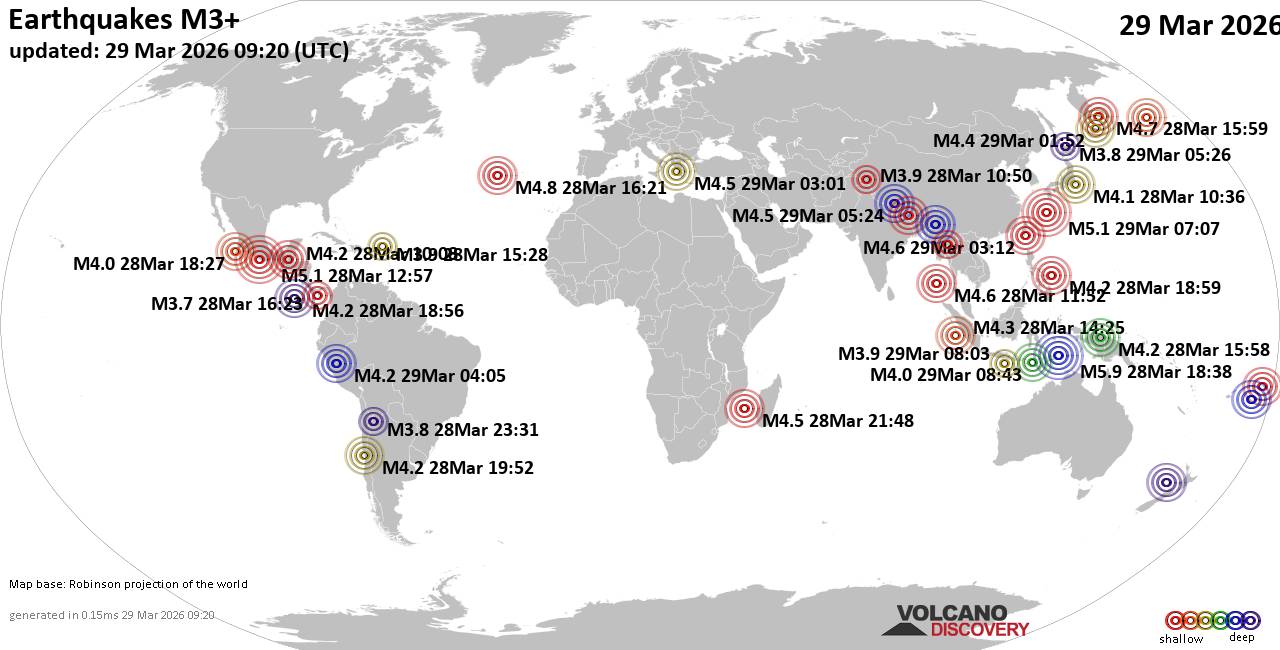 World Earthquake Report for Sunday, 29 March 2026