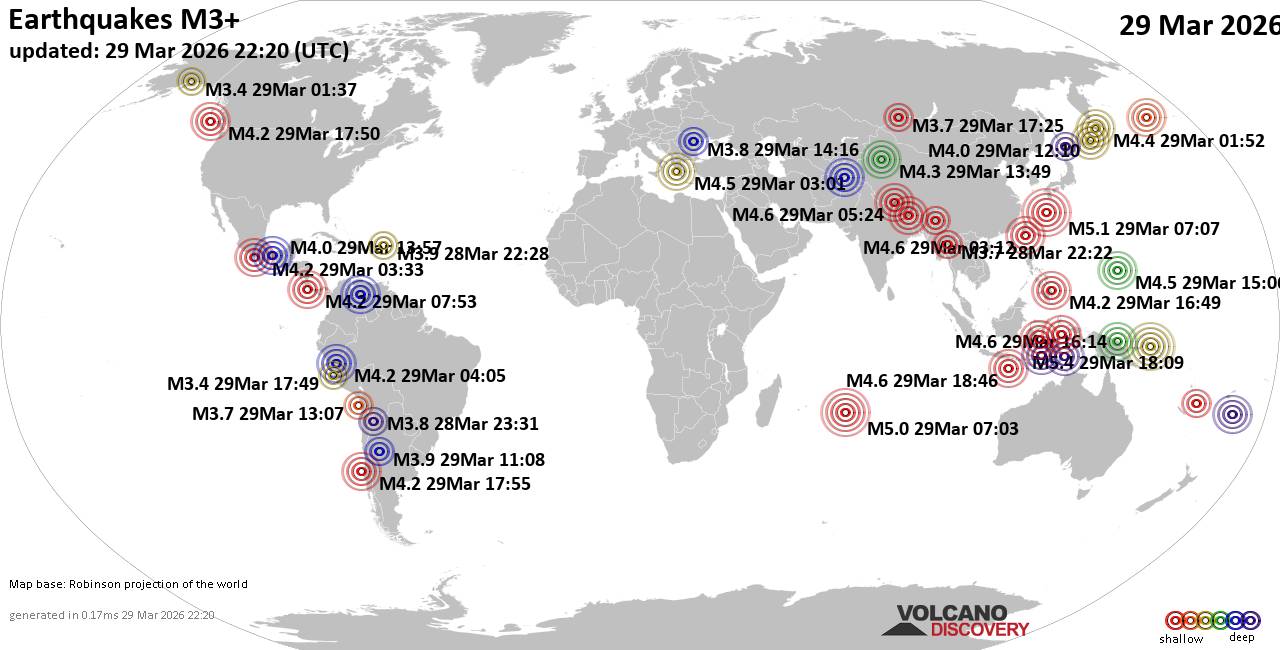 World Earthquake Report for Sunday, 29 March 2026