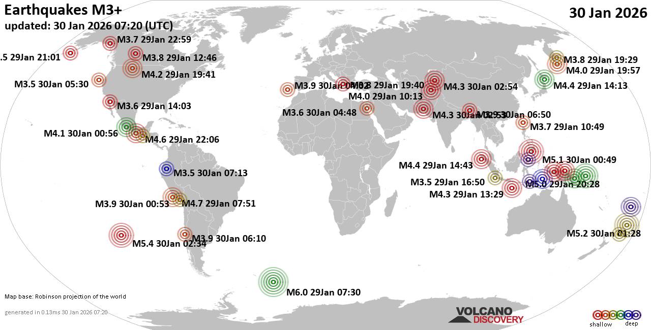 World Earthquake Report for Friday, 30 January 2026