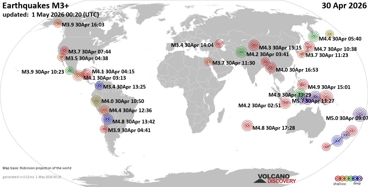 World Earthquake Report for Thursday, 30 April 2026