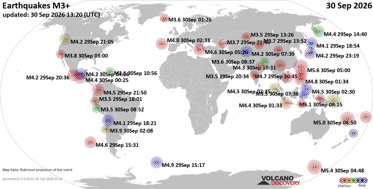 World Earthquake Report for Wednesday, 30 September 2026
			
