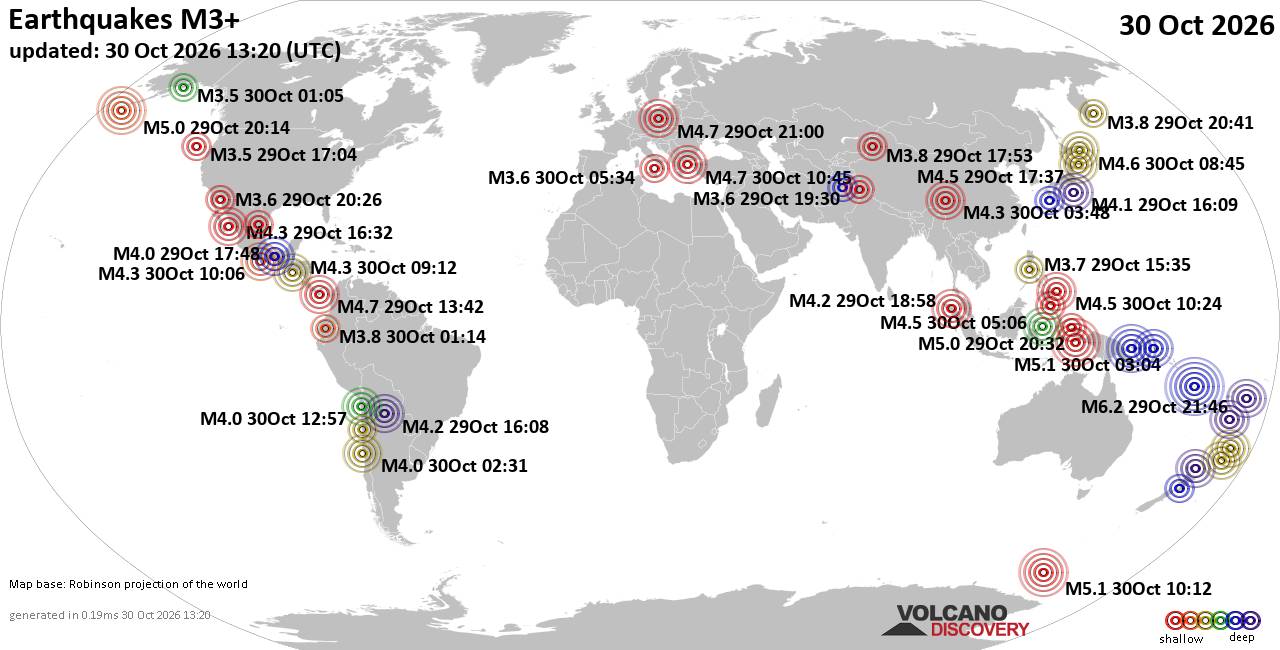World Earthquake Report for Friday, 30 October 2026
			