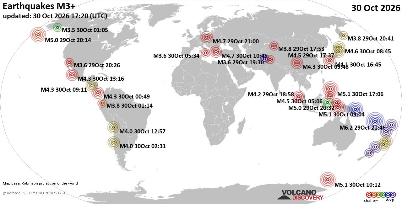 World Earthquake Report for Friday, 30 October 2026
			