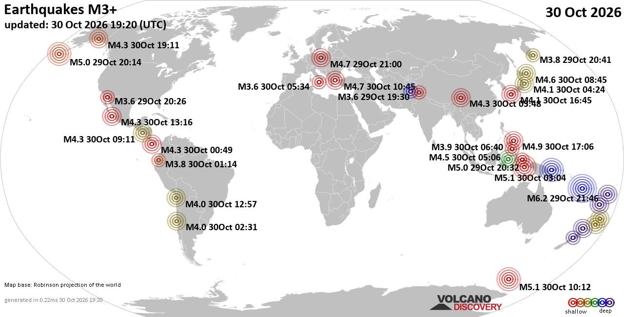 World Earthquake Report for Friday, 30 October 2026
			