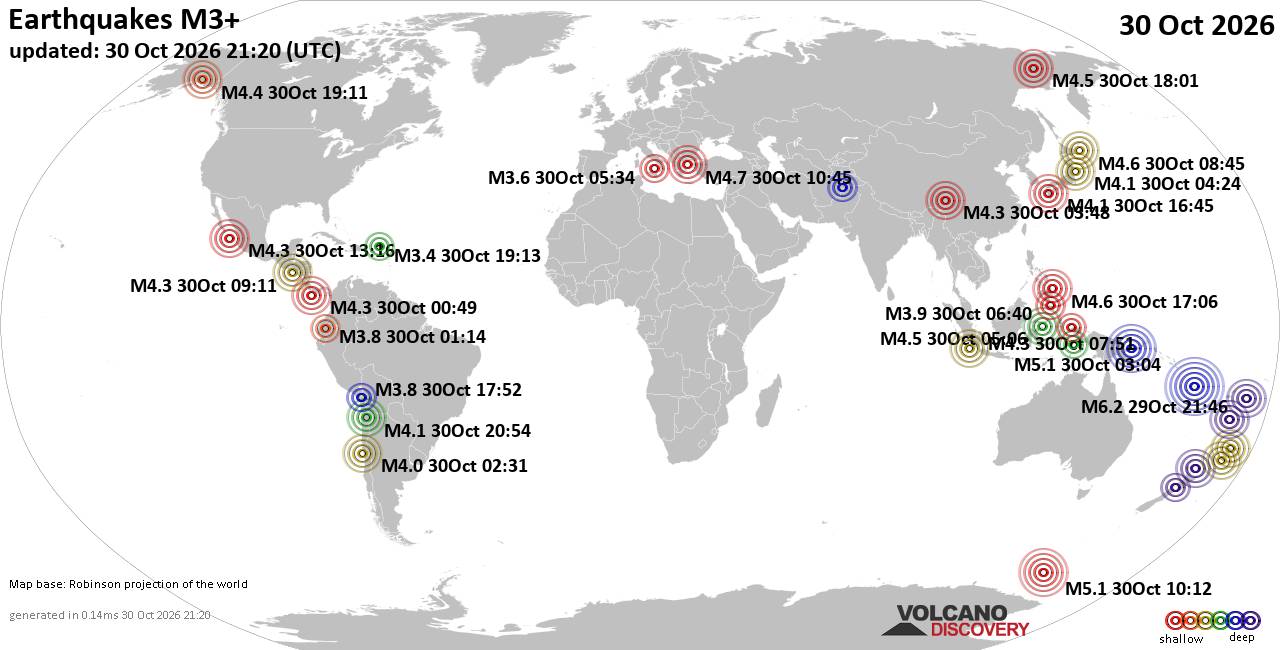 World Earthquake Report for Friday, 30 October 2026
			