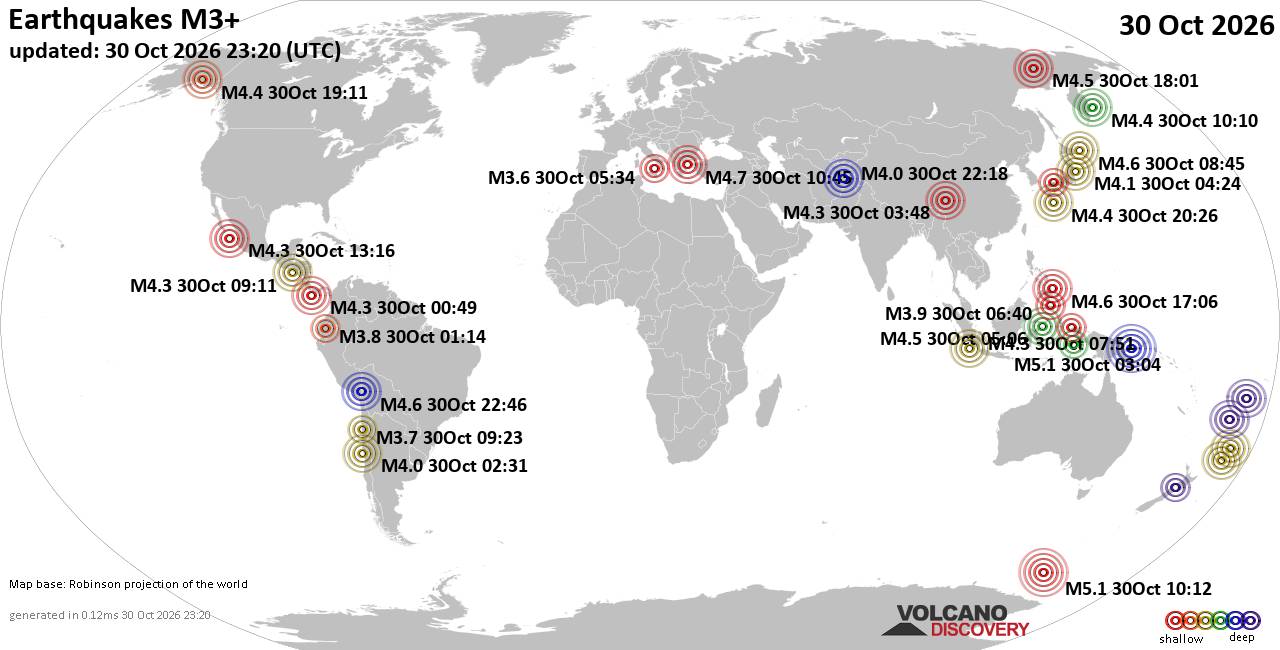 World Earthquake Report for Friday, 30 October 2026
			