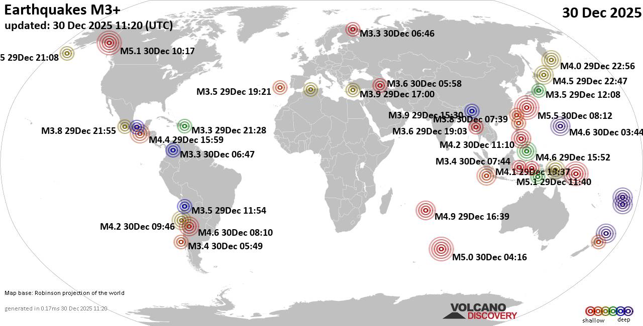 World Earthquake Report for Tuesday, 30 December 2025