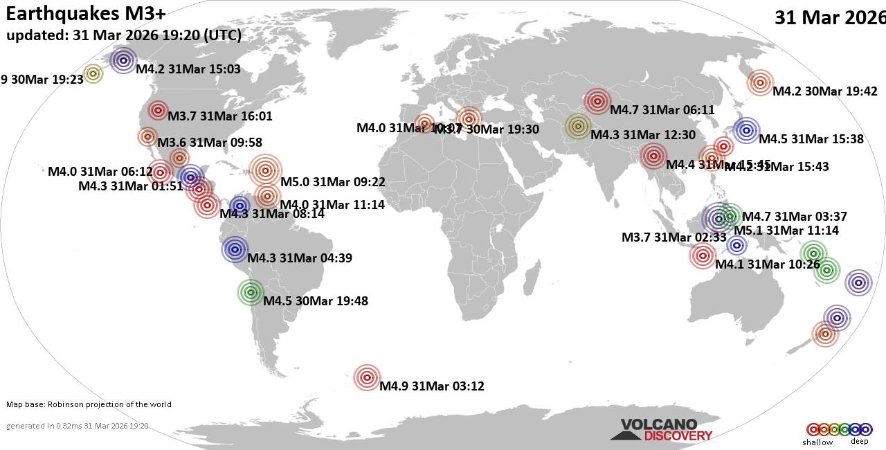 World Earthquake Report for Tuesday, 31 March 2026