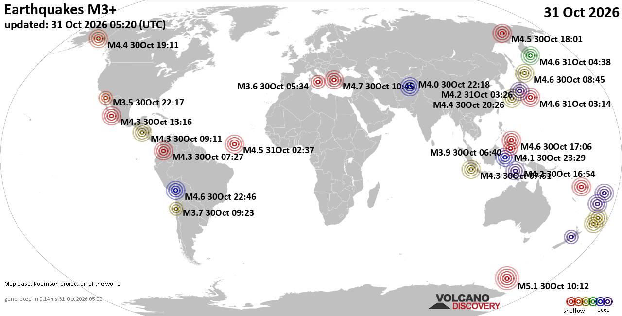 World Earthquake Report for Saturday, 31 October 2026
			