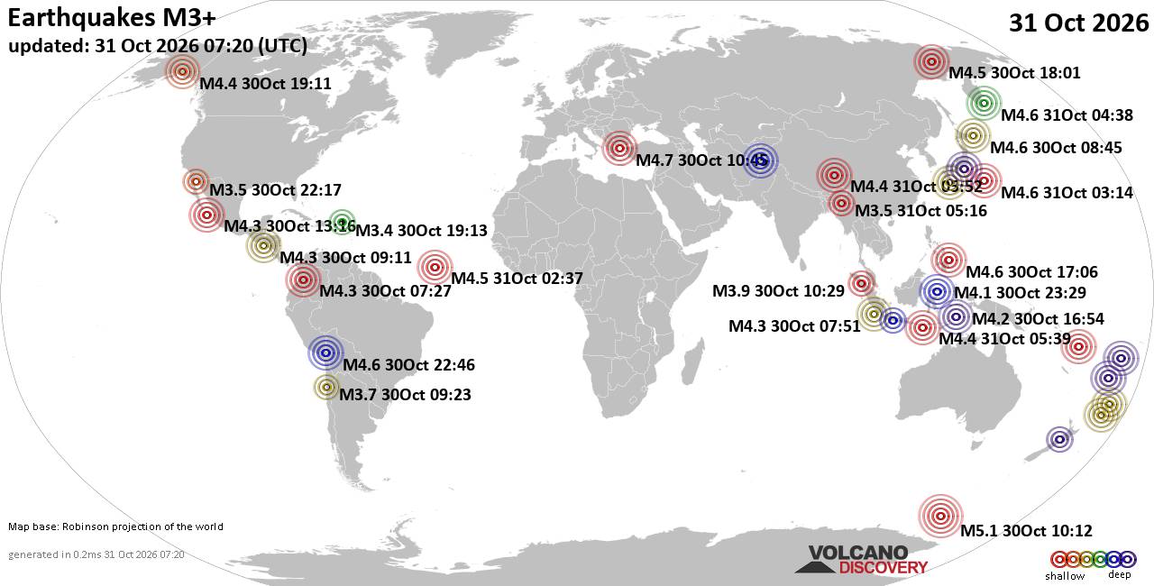 World Earthquake Report for Saturday, 31 October 2026
			