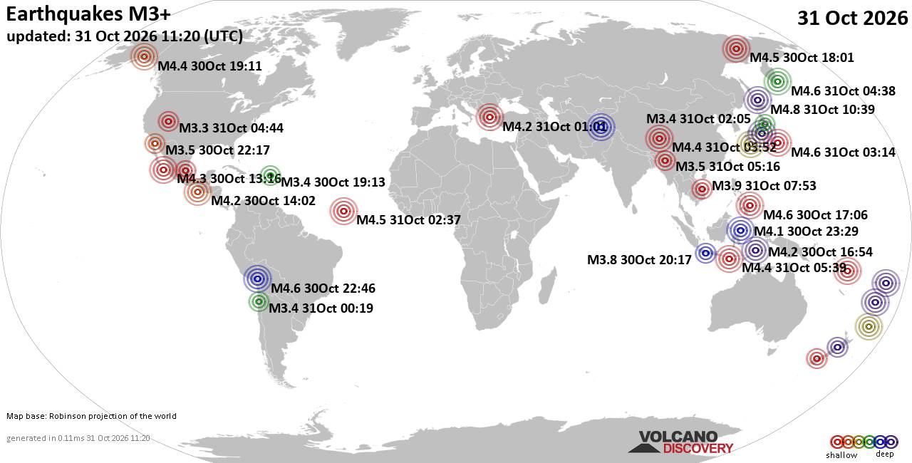 World Earthquake Report for Saturday, 31 October 2026
			