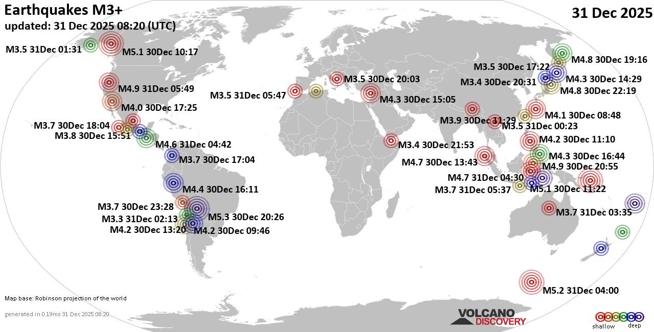 World Earthquake Report for Wednesday, 31 December 2025