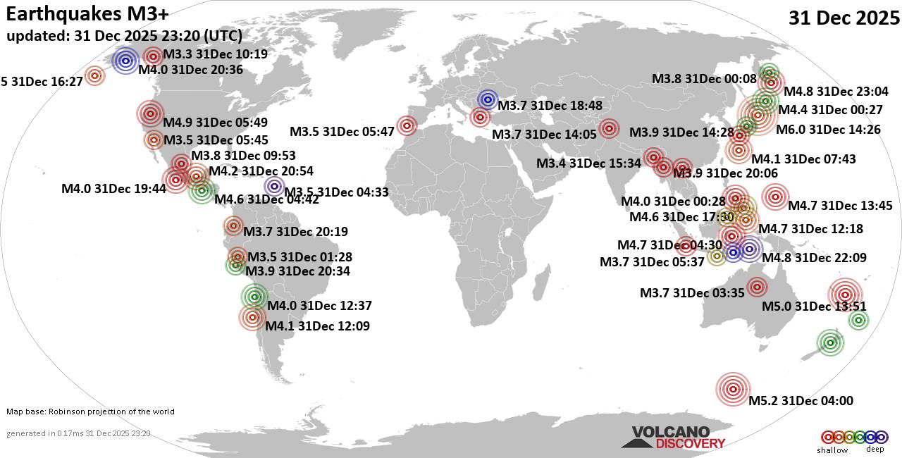 World Earthquake Report for Wednesday, 31 December 2025