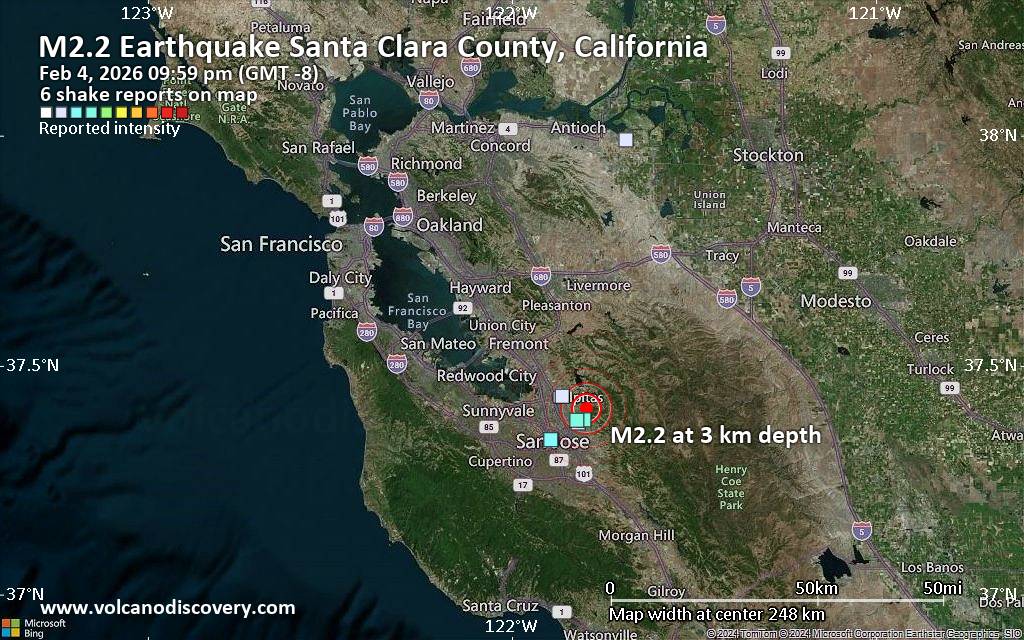 Mag. 2.2 quake - 5 km NNE of Alum Rock, CA, on Wednesday, Feb 4, 2026, at 09:59 pm (GMT -8)