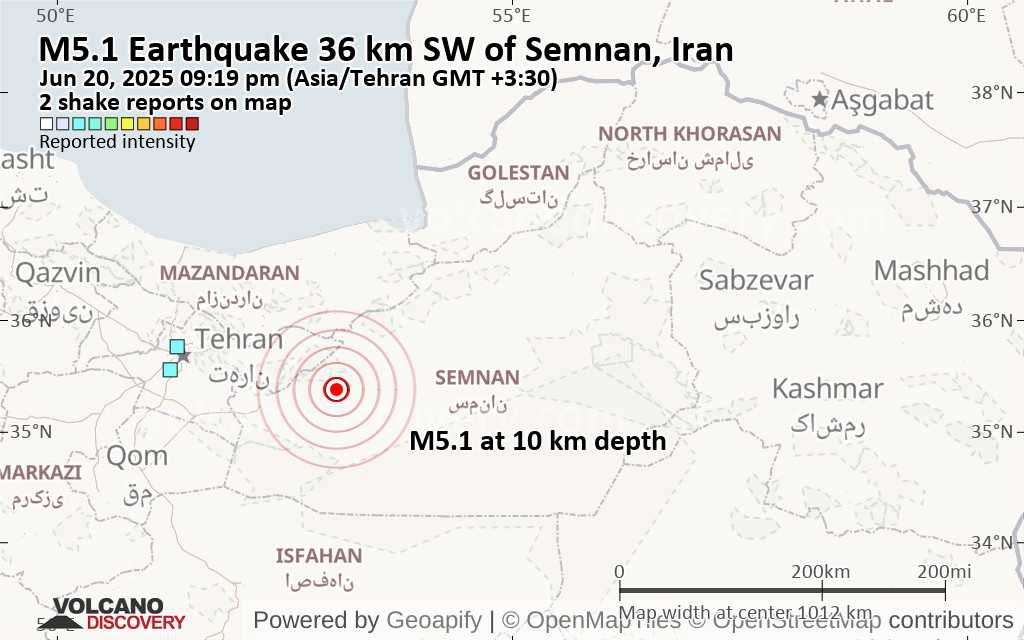 Strong Mag. 5.1 Earthquake - 37 km Southwest of Semnan, Semnan Province