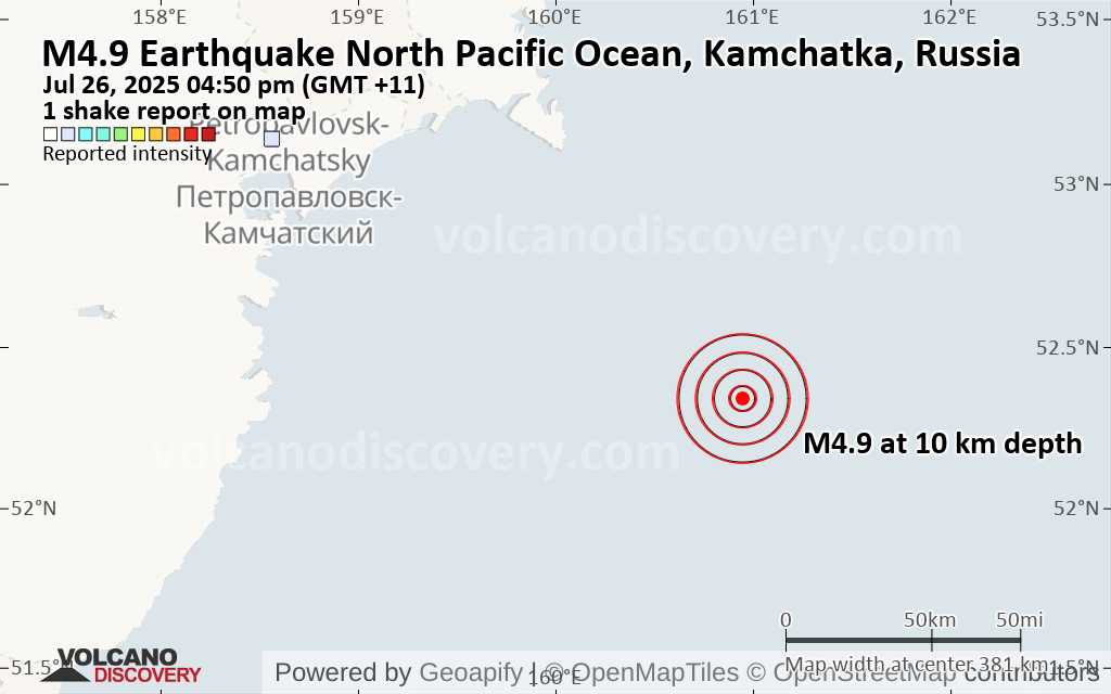 Russian earthquake map location