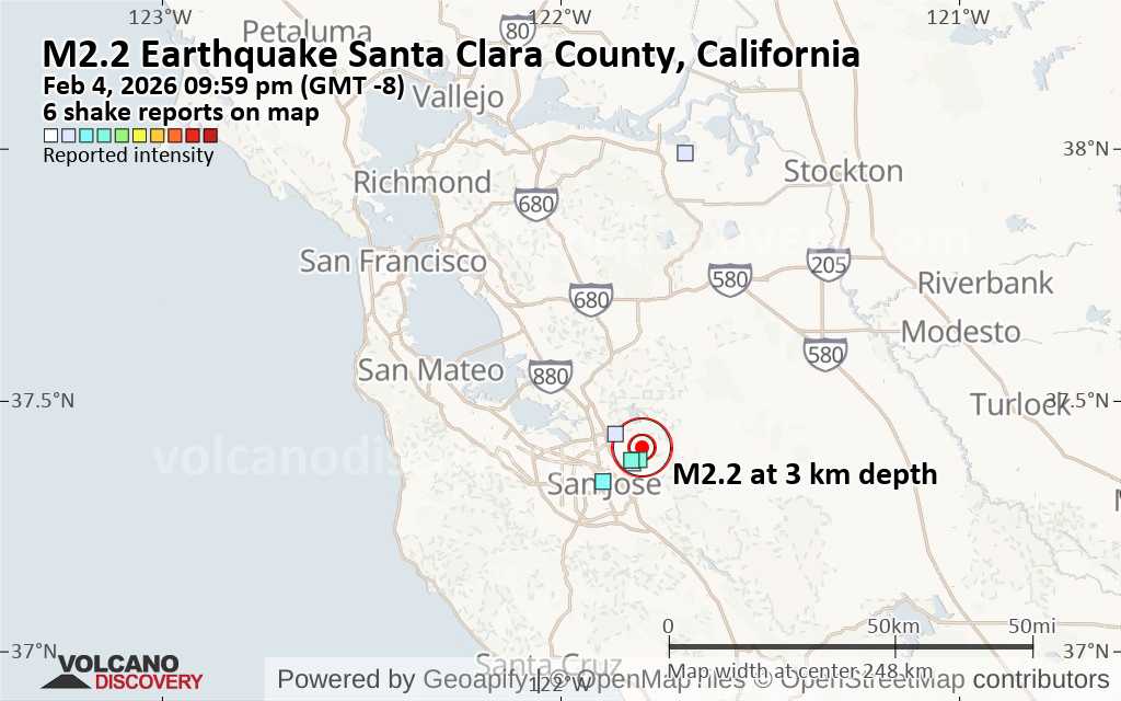 Mag. 2.2 quake - 5 km NNE of Alum Rock, CA, on Wednesday, Feb 4, 2026, at 09:59 pm (GMT -8)