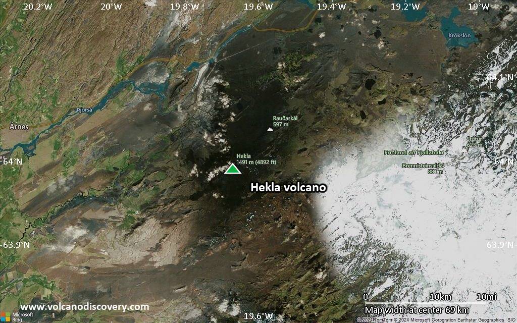Satellite/aerial-type map of Hekla volcano (local scale small)