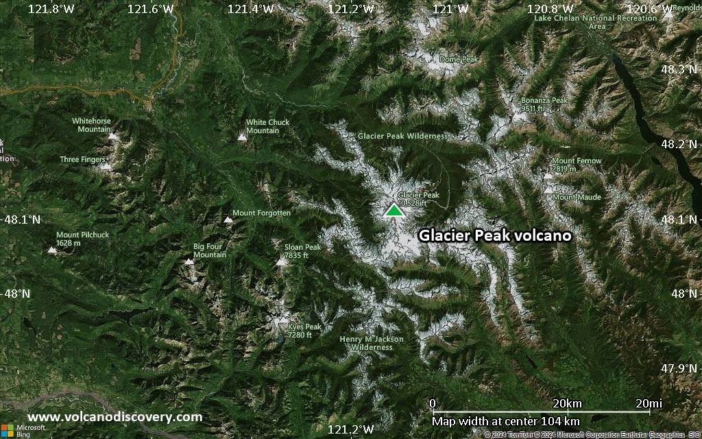 Satellite/aerial-type map of Glacier Peak volcano (local scale small)