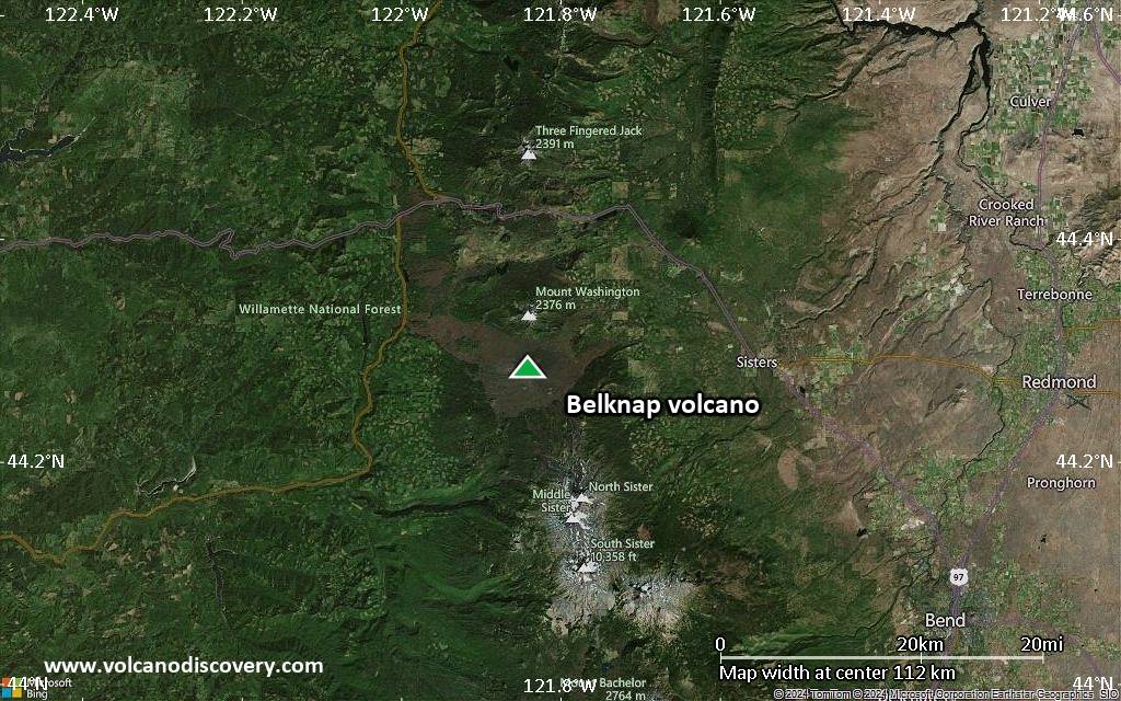 Satellite/aerial-type map of Belknap volcano (local scale small)