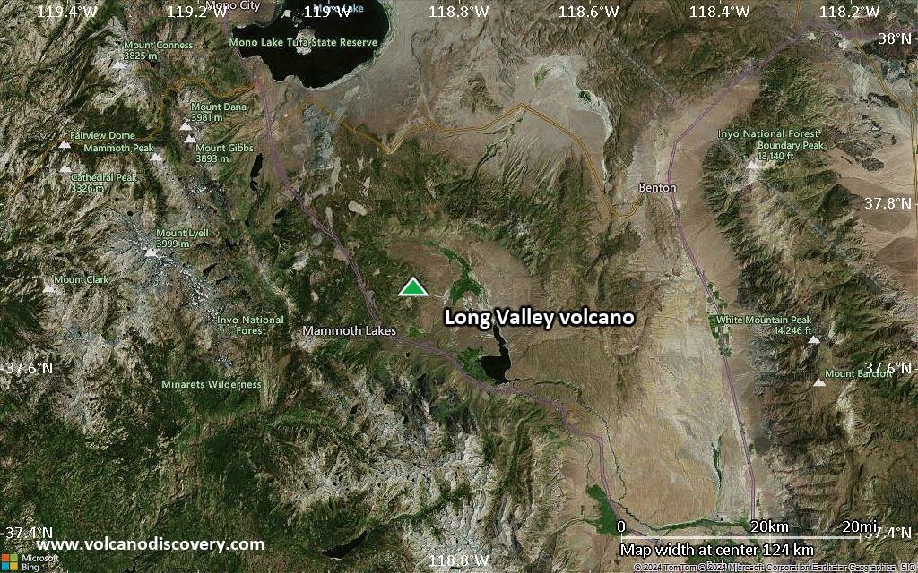 Satellite/aerial-type map of Long Valley volcano (local scale small)