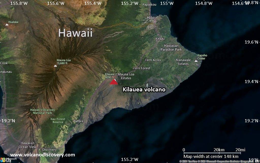 Satellite/aerial-type map of Kilauea volcano (local scale small)