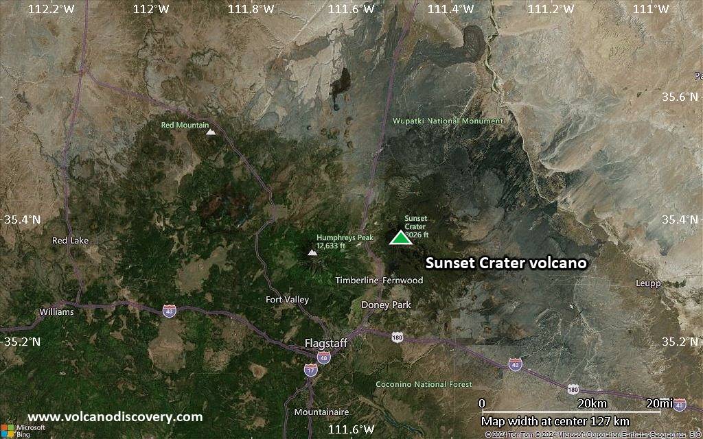 Satellite/aerial-type map of Sunset Crater volcano (local scale small)