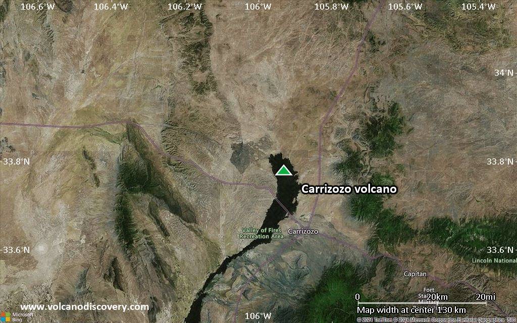 Satellite/aerial-type map of Carrizozo volcano (local scale small)
