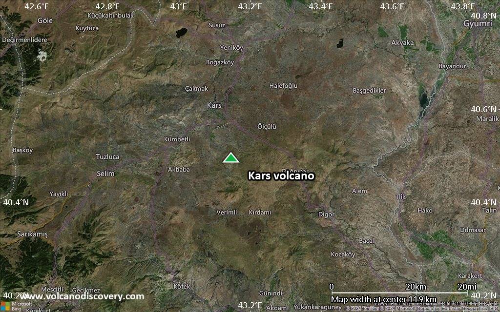 Satellite/aerial-type map of Kars volcano (local scale small)