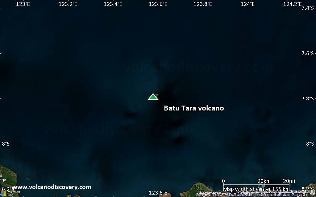 Satellite/aerial-type map of Batu Tara volcano (local scale small)